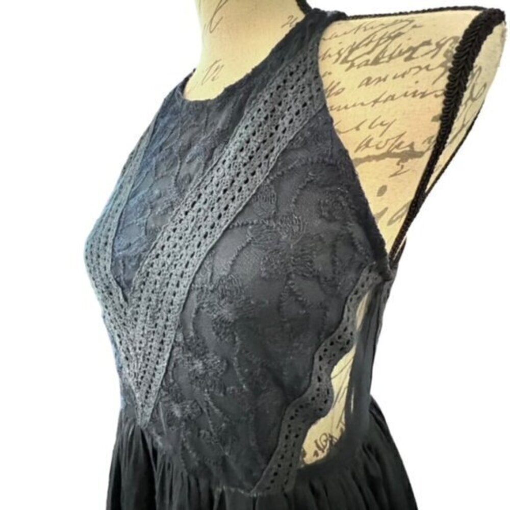Abercrombie & Fitch Lace Chiffon Dress Sleeveless Mesh Sides Size S Navy Party - Picture 3 of 16
